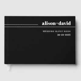 Vit böjd linjer och typografi svart bröllop gästböcker