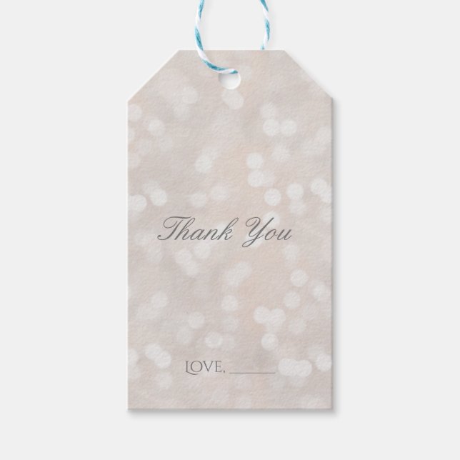 Vit bokeh Modern Glamor Chic Anpassningsbar Favor Presentetikett (Framsidan)