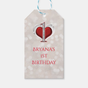 Vit Bokeh Röd Alla hjärtans hjärta 1-års födelseda Presentetikett
