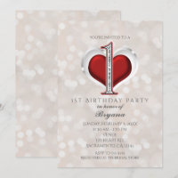 Vit Bokeh & Röd Valentine Glam 1-års födelsedag