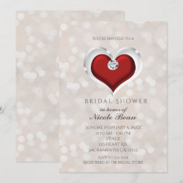 Vit Bokeh & Röd Valentines Glamör Bröllopsfest Inbjudningar