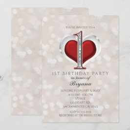 Vit Bokeh & Röd Valentinsglam 1-årsdag Inbjudningar