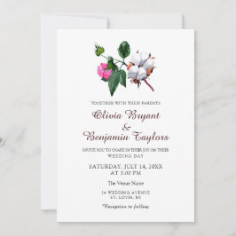 Vit bomullsblomma. Rustic chic Nature Bröllop Inbjudningar