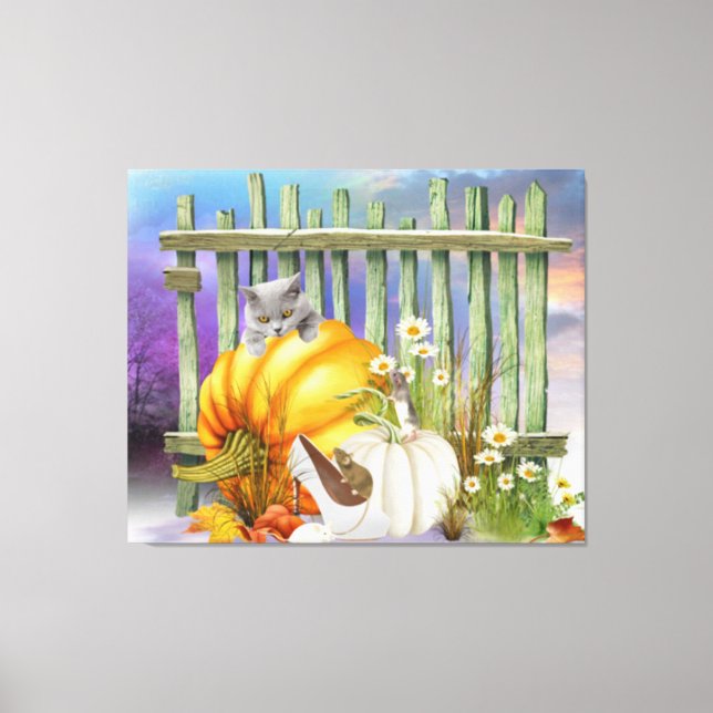 Vit Borttappad i Pumpkin Patch Collage Canvastryck (Framsida)