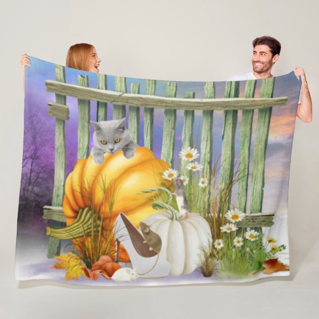 Vit Borttappad i Pumpkin Patch Collage Fleecefilt (På plats)