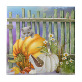 Vit Borttappad i Pumpkin Patch Collage Kakelplatta