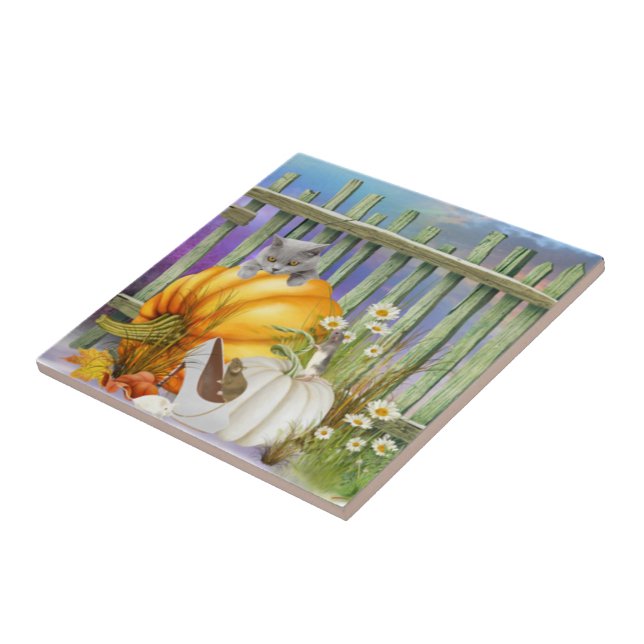 Vit Borttappad i Pumpkin Patch Collage Kakelplatta (Sidan)