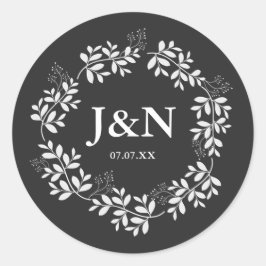 Vit Botanisk Krans Bröllopsfavorit i Rustik Stil Runt Klistermärke