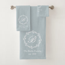 Vit botanisk kransfamilj Namn Monogram Blue