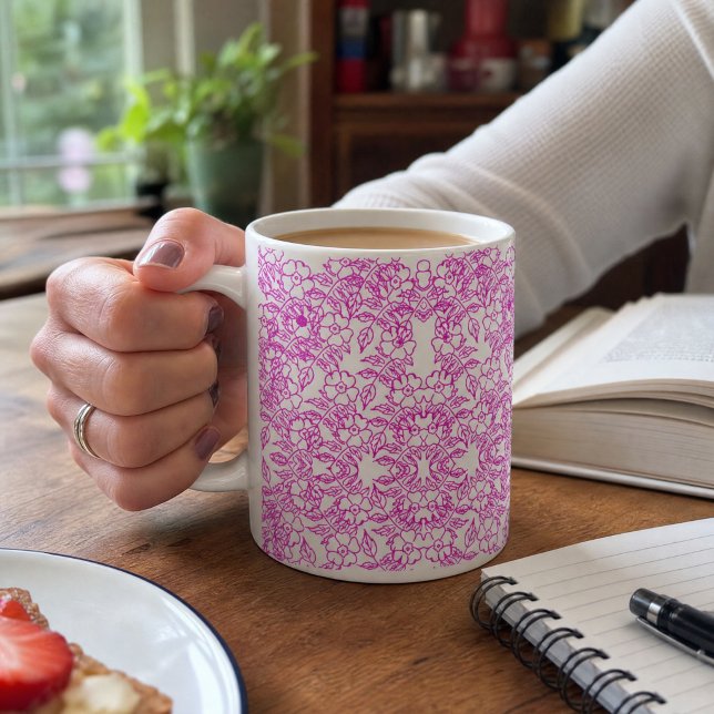 vit botanisk rosa blomstergradient dekorativ kaffemugg (Skapare uppladdad)