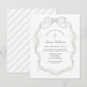 Vit Bow Baby's Bandning Baptism Inbjudningar