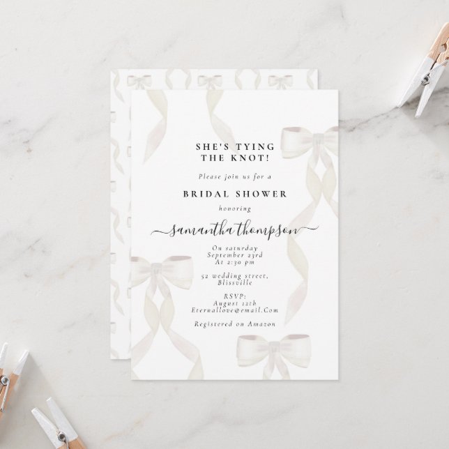 Vit Bow Hon Gifter sig Möhippa Party Inbjudningar (Fram/Back In Situ)