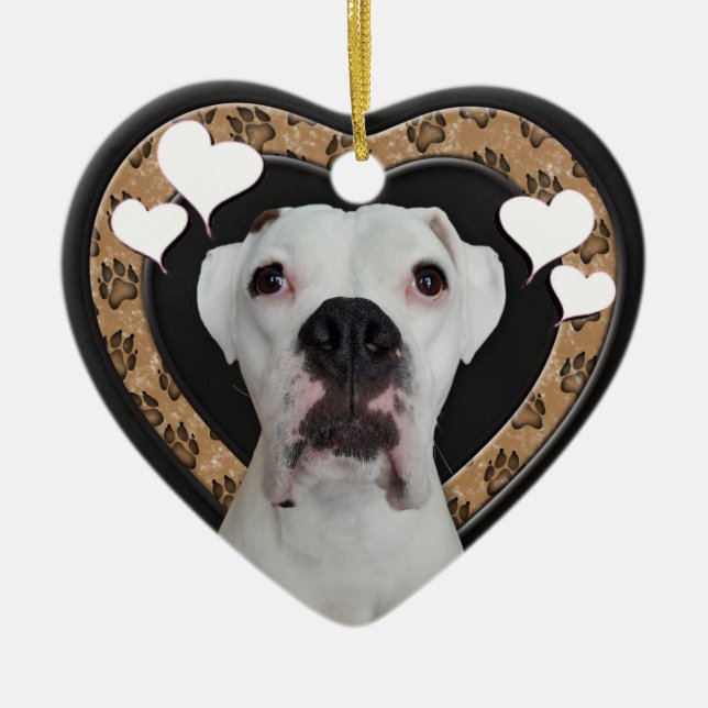 Vit Boxer Heart Chalkboard Ornament (Framsidan)