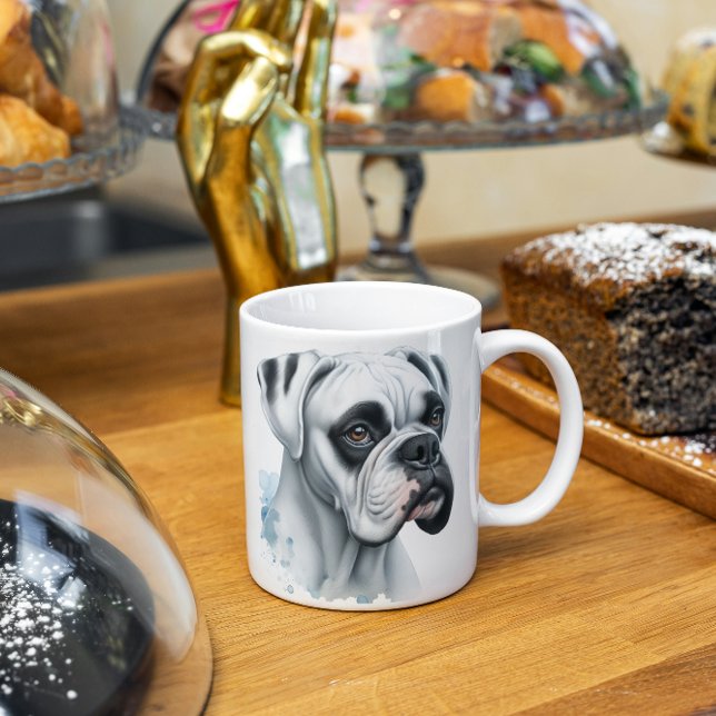 Vit Boxer-Hund i vattenfärg Kaffemugg (Skapare uppladdad)