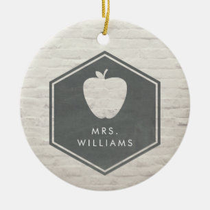 Vit Brick Chalkboard Inspired Apple Teacher Julgransprydnad Keramik