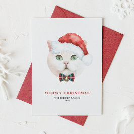 Vit brittisk korthårig katt jultomten God Jul Julkort