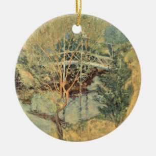 Vit bro av Twachtman, Vintage Impressionism Julgransprydnad Keramik