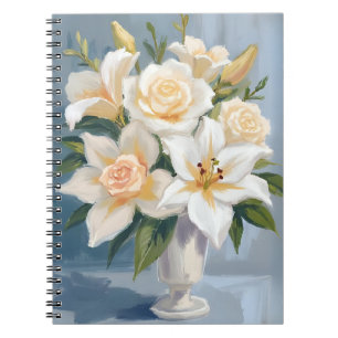 Vit bröllopsbukett blomster akvarell anteckningsbok