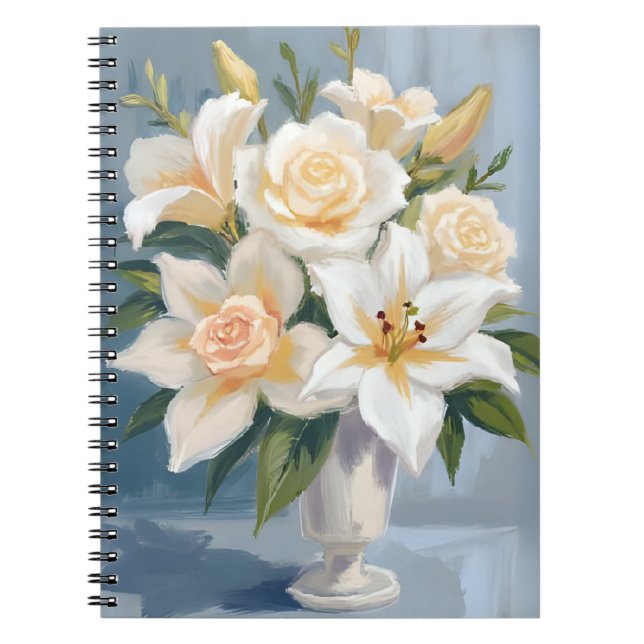 Vit bröllopsbukett blomster akvarell anteckningsbok (Framsidan)