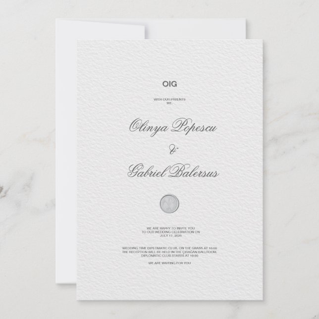 Vit bröllopsinbjudan med Guld-penseldrag Inbjudningar (Framsida)