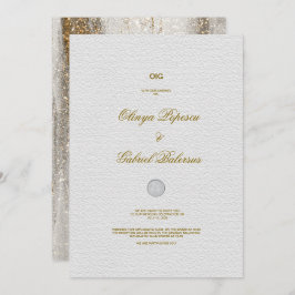 Vit bröllopsinbjudan med Guld-penseldrag Inbjudningar