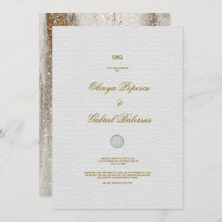 Vit bröllopsinbjudan med Guld-penseldrag Inbjudningar