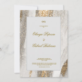 Vit bröllopsinbjudan med Guld-penseldrag Inbjudningar