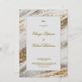 Vit bröllopsinbjudan med Guld-penseldrag Inbjudningar