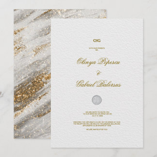 Vit bröllopsinbjudan med Guld-penseldrag Inbjudningar