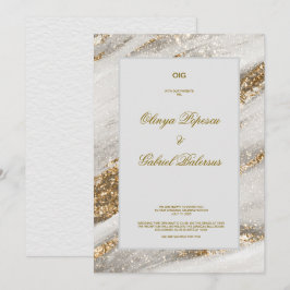 Vit bröllopsinbjudan med Guld-penseldrag Inbjudningar