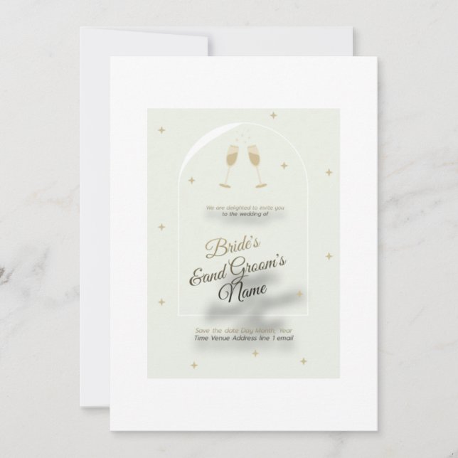 Vit bröllopsinbjudan med modern blå utskrift inbjudningar (Framsida)