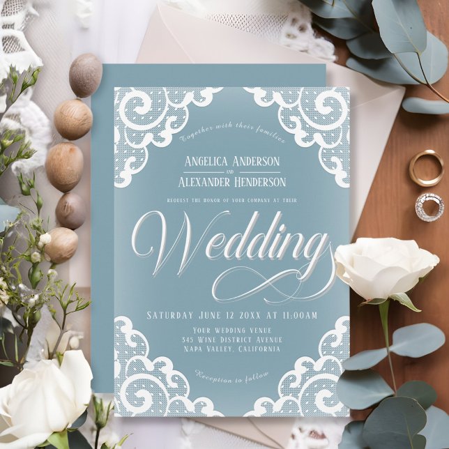 Vit bröllopsklänning inbjudningar (White Lace Wedding Invitation)