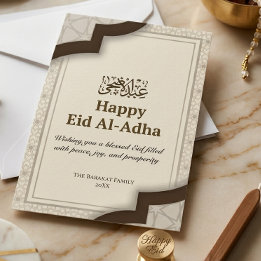 Vit Brun Arabisk Geometrisk Glad Eid Al-Adha Tack Kort