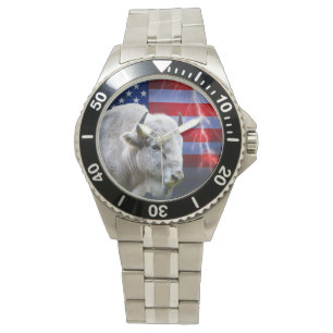 Vit buffalo med amerikansk Flagga och blixt Armbandsur