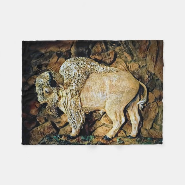 "Vit Buffel" original konst Fleecefilt (Framsidan (Horisontell))