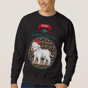 Vit bull med Santa Hat Merry Kristus Lång Ärmad Tröja