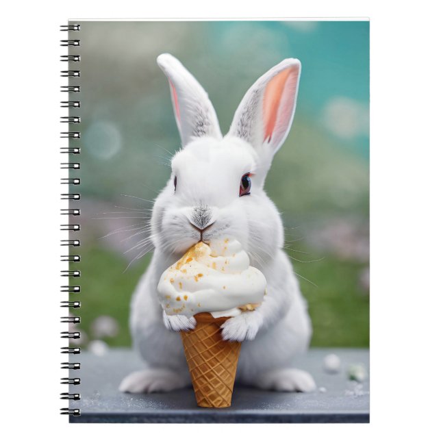 Vit Bunny åt en isgräddgummi Anteckningsbok (Framsidan)