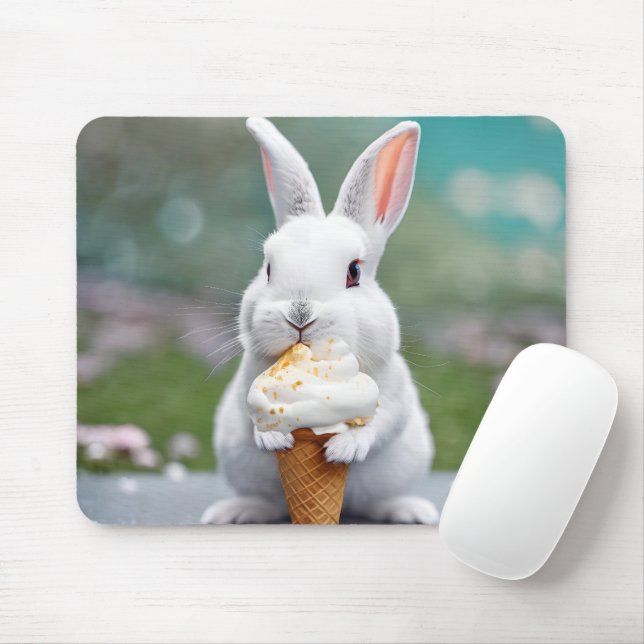 Vit Bunny åt en isgräddgummi Musmatta (Med mus)