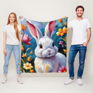 Vit Bunny, berömd av Vibrant Flowers Fleecefilt