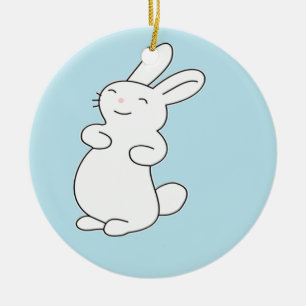 Vit bunny i blått julgransprydnad keramik