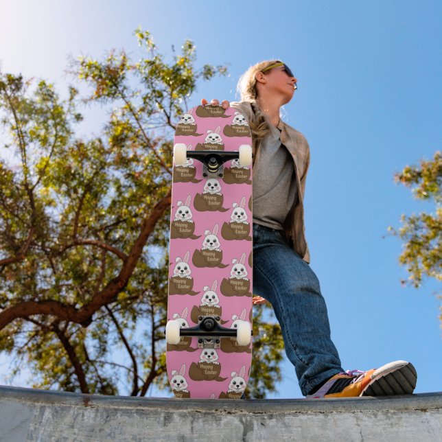 Vit Bunny i Chocolate Egg Glad påsk Mönster Mini Skateboard Bräda 18,5 Cm (Utomhus 1)