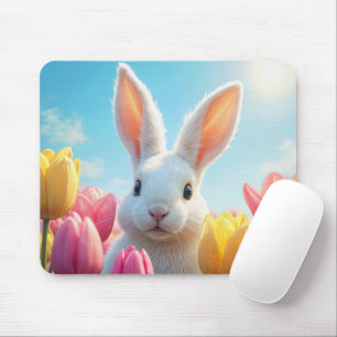 Vit bunny i en tulip Garden Musmatta