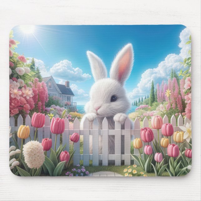 Vit Bunny i Vår Garden Musmatta (Framsidan)