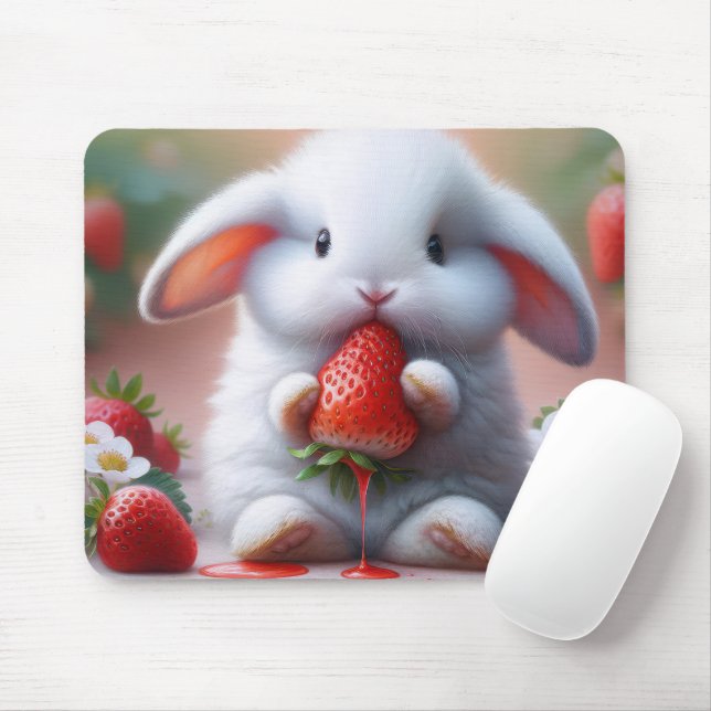 Vit Bunny med juicy Strawberry Musmatta (Med mus)