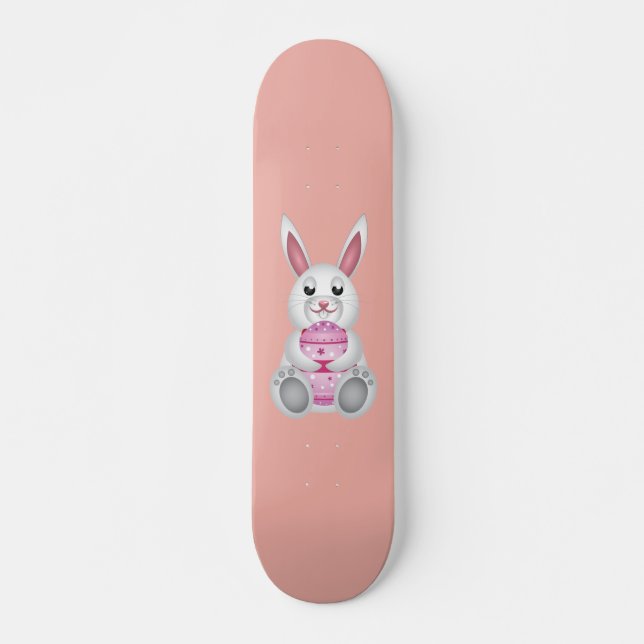 Vit bunny med Påskägg Mini Skateboard Bräda 18,5 Cm (Framsida)