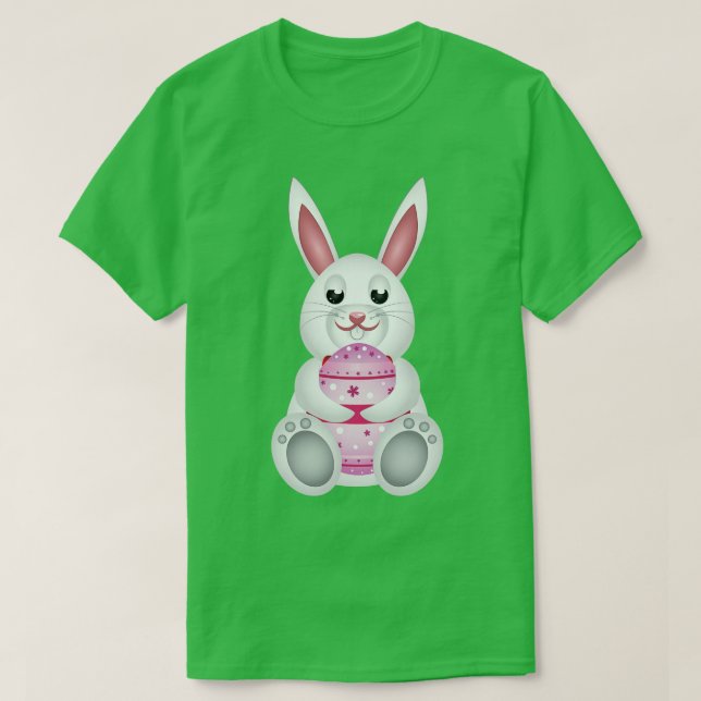 Vit bunny med rosa Påskägg T Shirt (Design framsida)