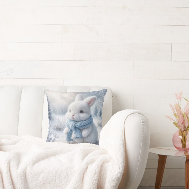 Vit Bunny med vinter Scarf Kudde (Soffa)