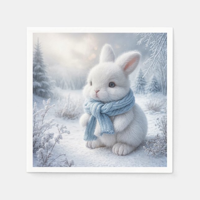 Vit Bunny med vinter Scarf Pappersservett (Framsidan)