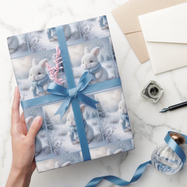 Vit Bunny med vinter Scarf Presentpapper (Gifting)