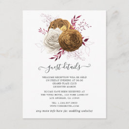 Vit, burgunder och guld blomsterbröllop tilläggskort